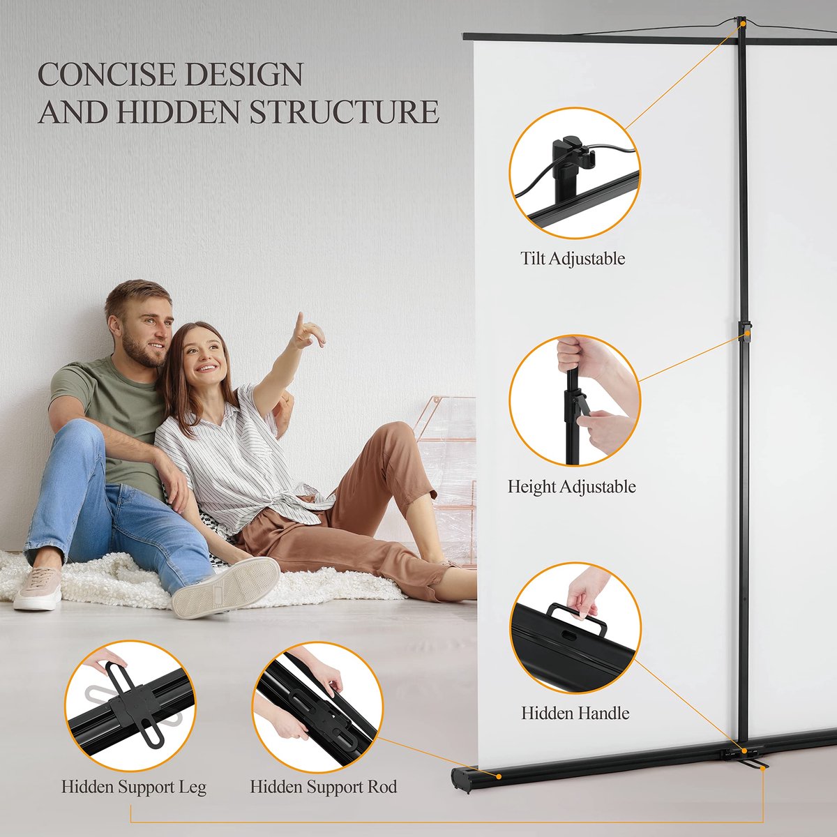 SnelShoppen - Beamerscherm met Standaard 80 Inch, Draagbaar Projectorscherm 16:9, Optrekbaar en Compact Design, Ideaal voor Thuisbioscoop en Binnen- e