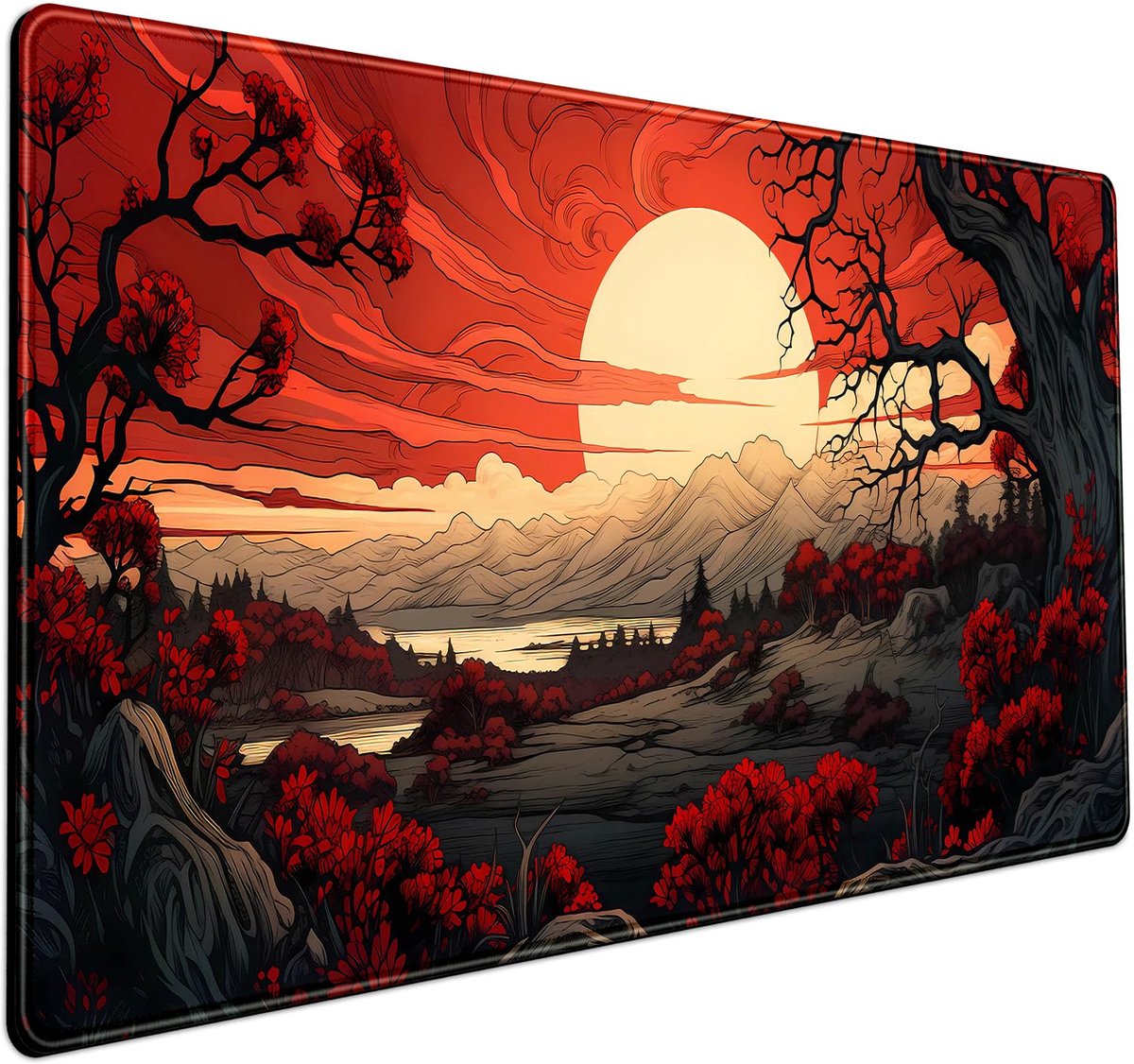 SnelShoppen - Rood en zwart Anime XL muismat 80 x 39,9 cm - Antislip Gaming Bureau Muismat met Gestikte Randen voor Computer en Laptop