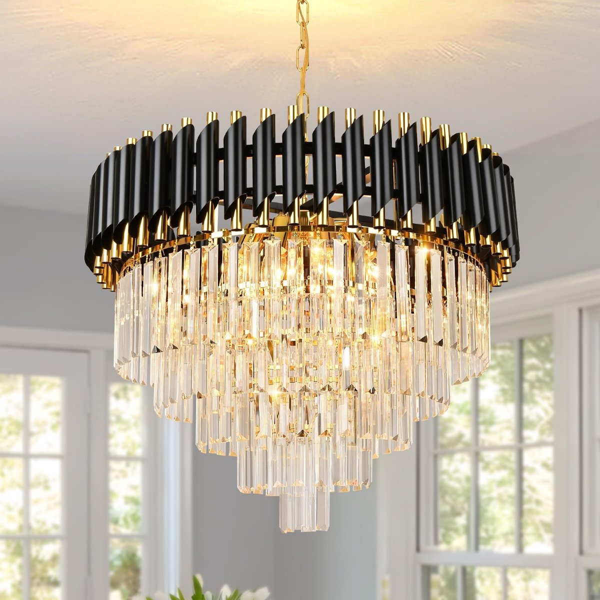Dailygoods- Kroonluchter Goud/Zwart - Kristal Hanglamp - Moderne Eetkamerlamp - Woonkamer/Slaapkamer - Φ60cm - Elegante Verlichting