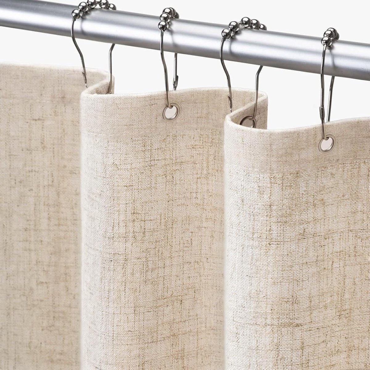 Dailygoods - Beige Linnen Douchegordijn met 12 Haken - Boerderij Boho Stijl 180x180 cm