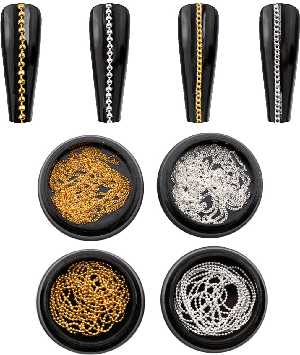 Dailygoods- Nagelbedels 3D Ontwerpen - Metalen Ketting - 4 Strips - 39,4 cm - DIY Manicure - Decoraties voor Nagels - Nagelketting