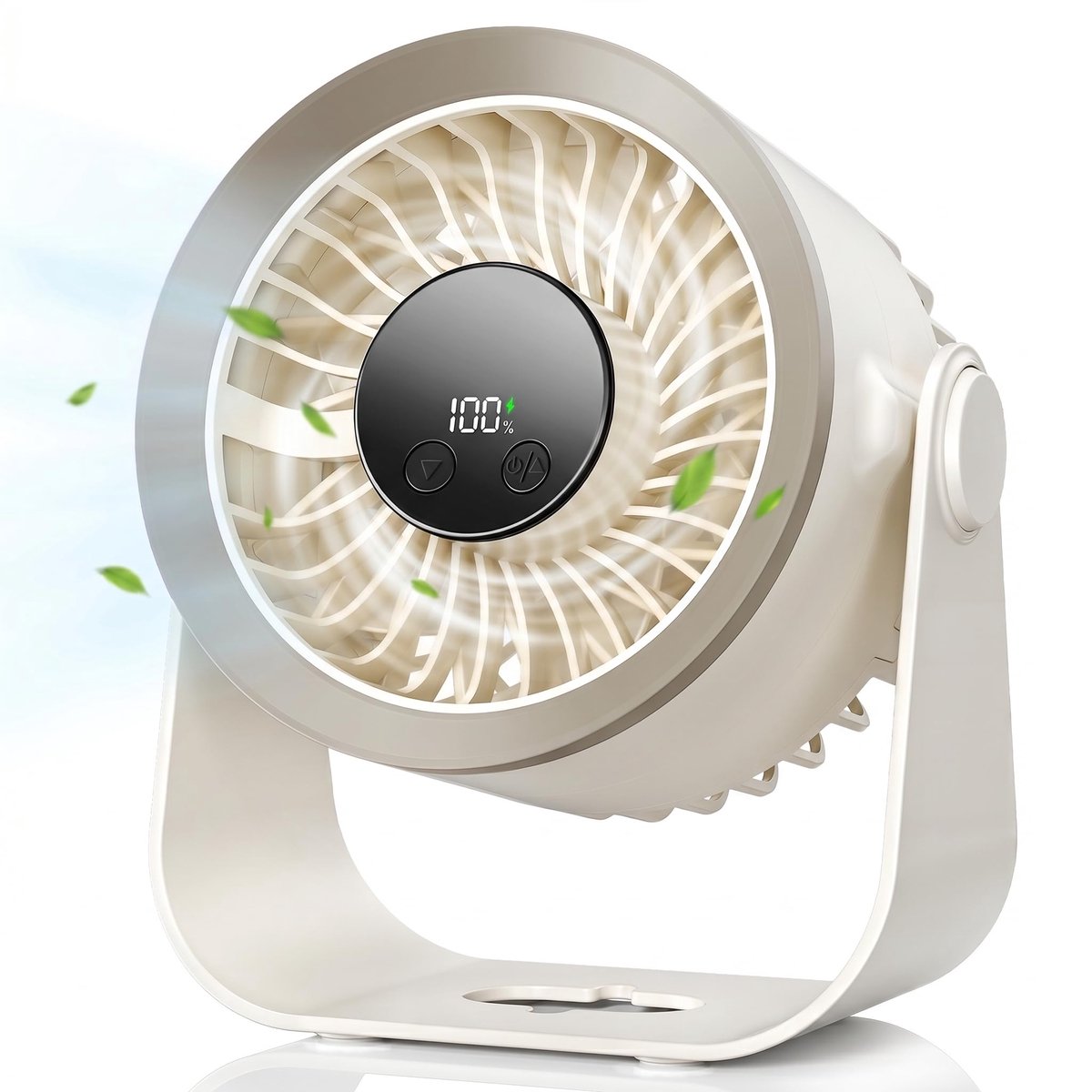 SnelShoppen - Stille USB-bureauventilator met 100 snelheden, mini draagbare tafelventilator met LED-display, 2400 mAh oplaadbare batterij, 180° draaib