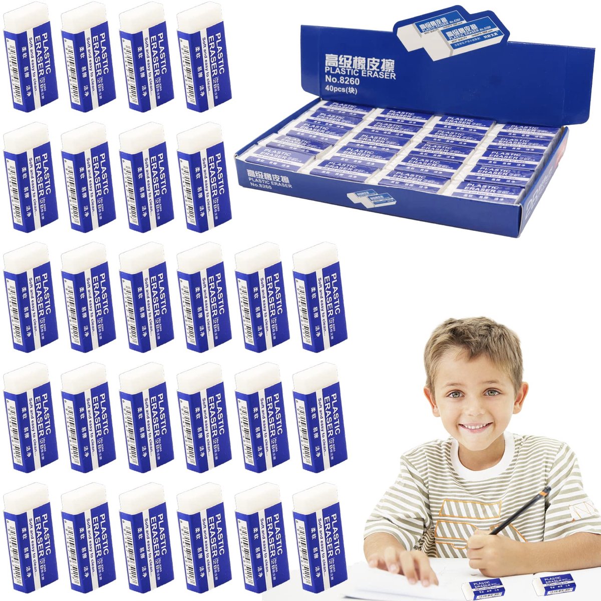 Dailygoods - Mini Witte Plastic Gumset - 40 Stuks voor School en Kunst