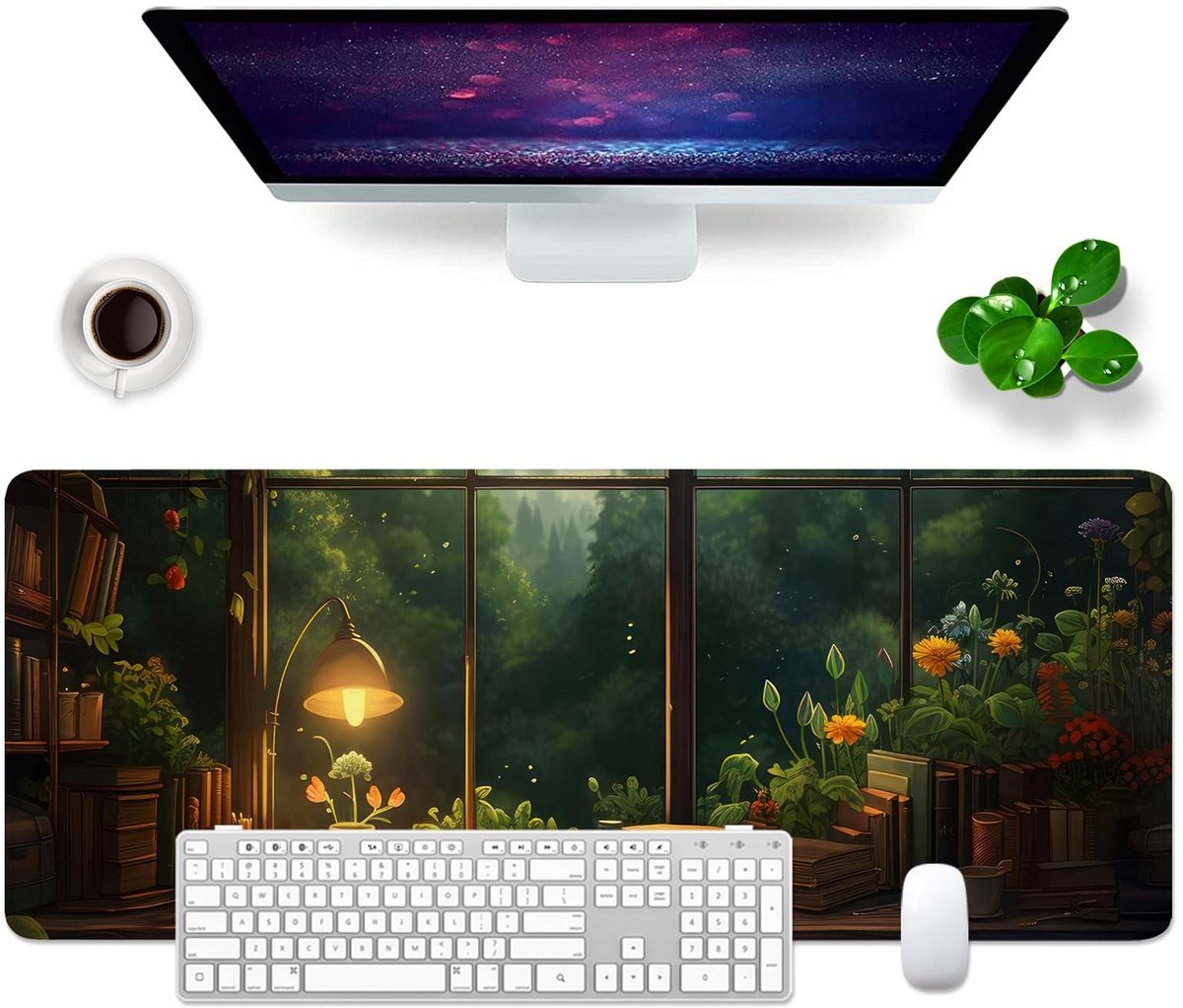 Dailygoods - XL Groene Muismat 80 x 30 cm - Bloemen Design Desk Mat