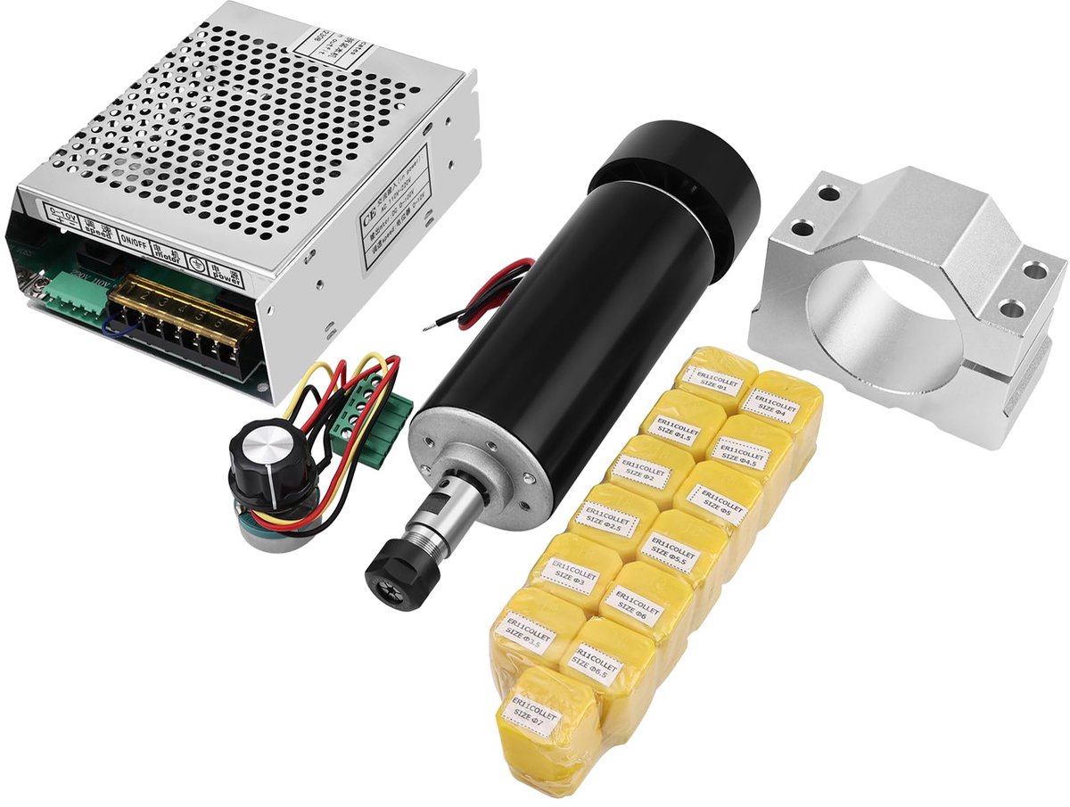 Dailygoods- CNC Spindel 500 W met Luchtkoeling - MACH3 Toerentalregelaar - Spindelhouder 52mm - ER11 Spiltangen - Stille Werking - Veilig voor Langdurig Gebruik - CNC Motor