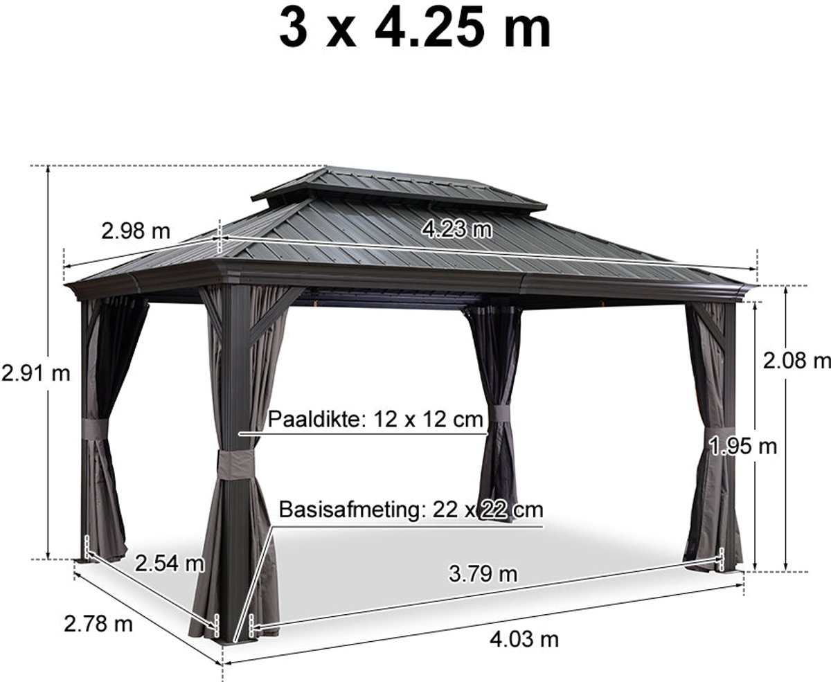 Purple Leaf Hardtop pavillon 4,25 x 3 m - gris luxe
