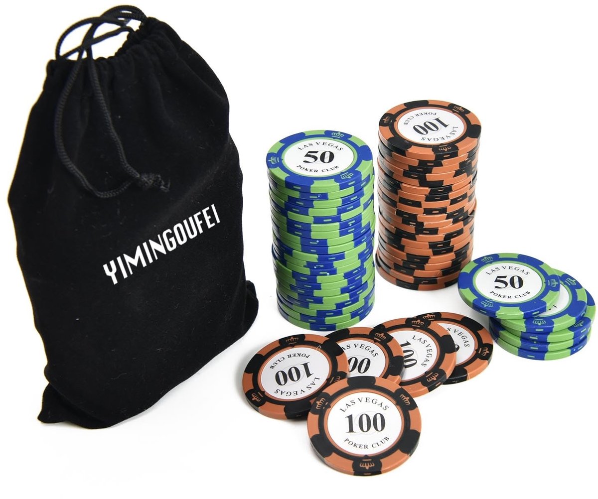 Dailygoods- Pokerchip Navulpakket 50 Stuks - Kleichips 13 Gram - Diameter 40 mm - Zwarte Opbergtas - Voor Thuisgames - Gezinsplezier - Pokerchips