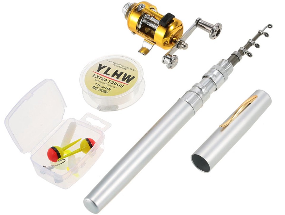 Dailygoods - Mini Telescopische Pen Hengel Set met Aluminium Haspel en Vislijn