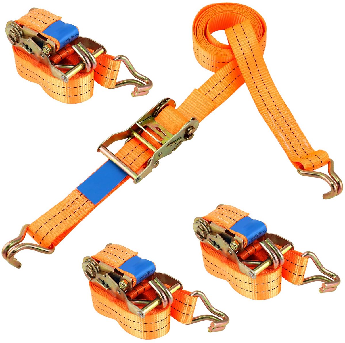 Dailygoods - 4X Spanbanden voor Auto Transport - 38mm Breed, 3m Lengte, 3 Ton Tensioneringsysteem, Oranje