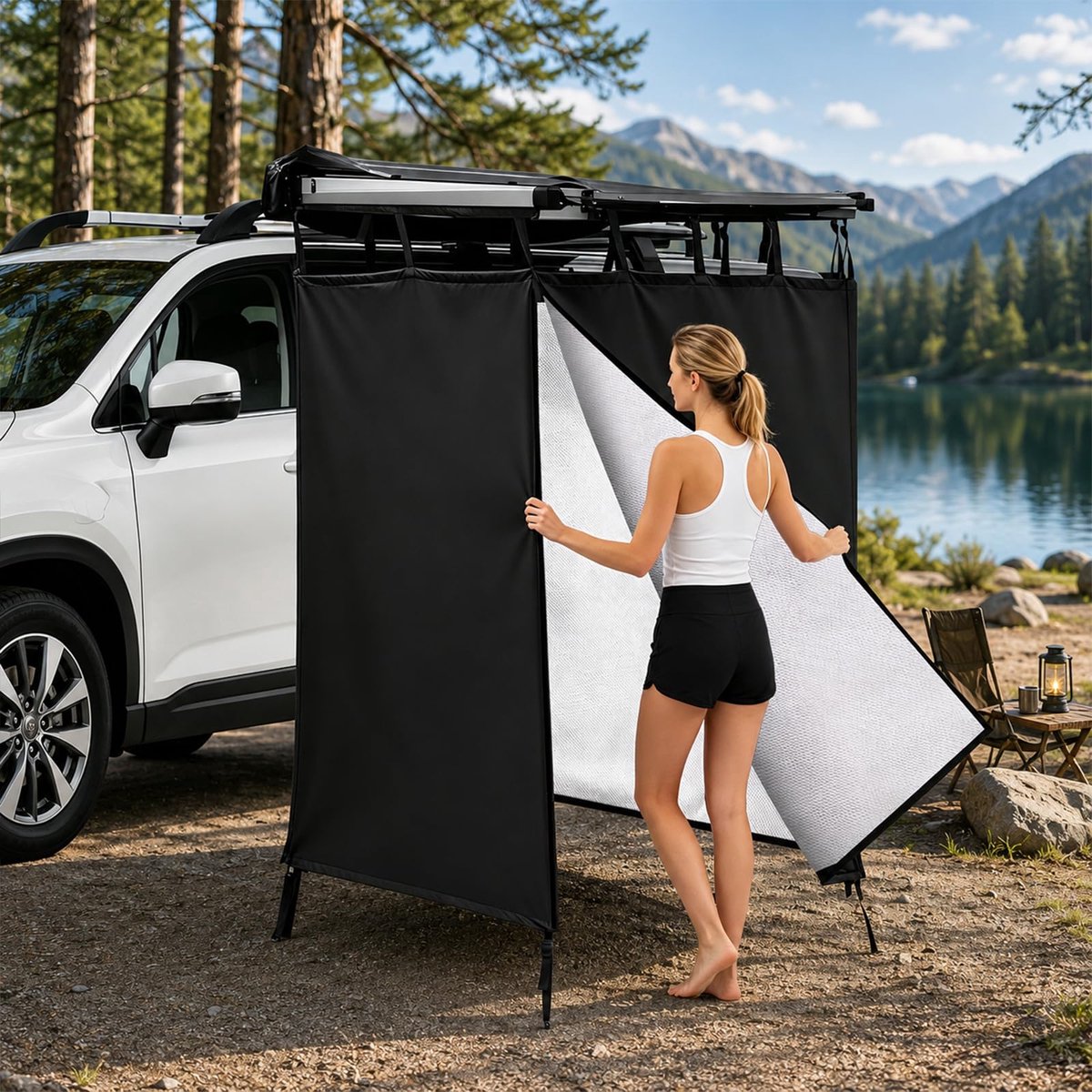 SnelShoppen - Bsteciar Douchetent Camping Auto Pop Up Zijtent Dakdrager Waterdicht Omkleedtent Toilettenzelt Offroad Accessoires Oxford 2-Persoons