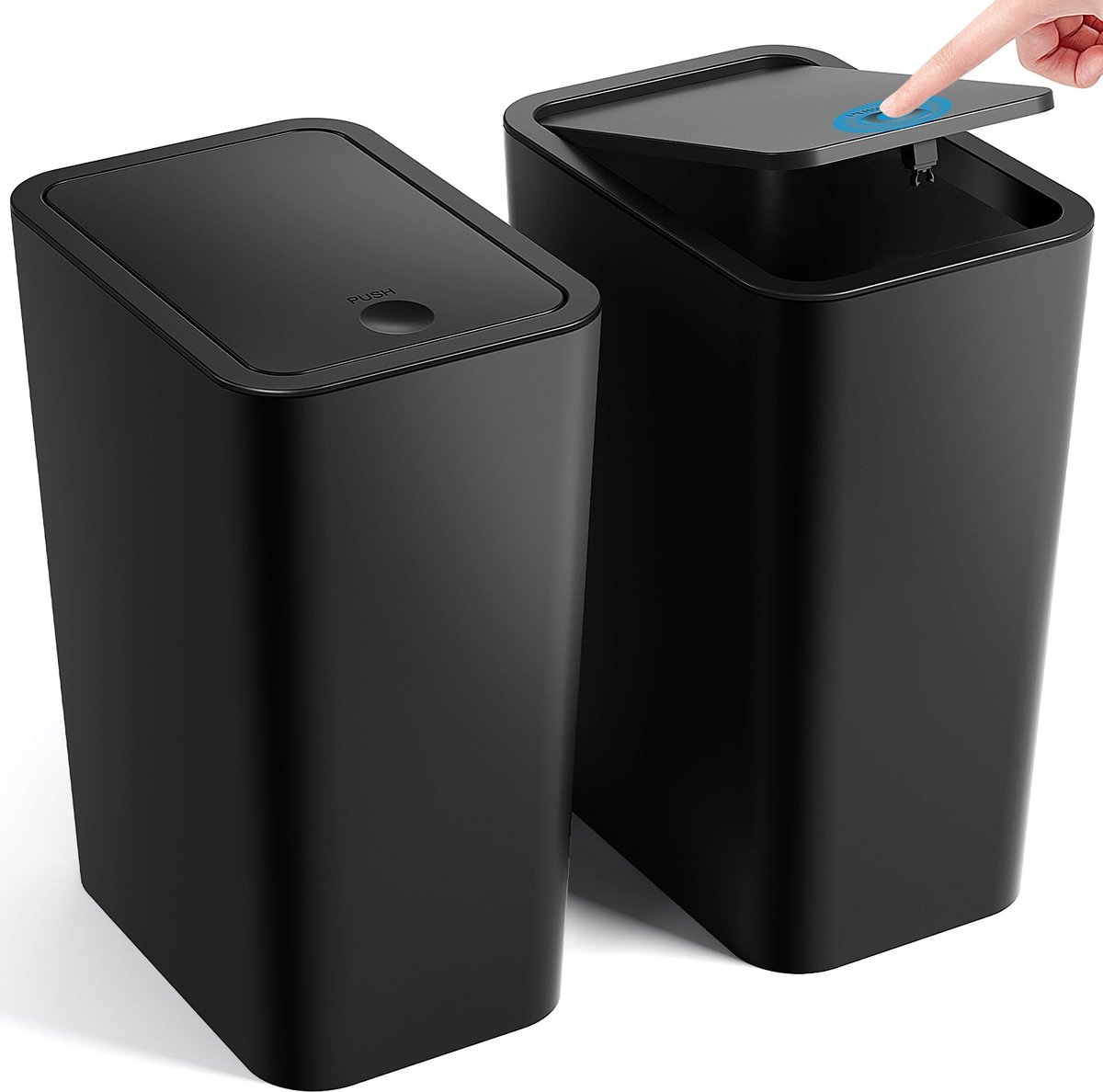 SnelShoppen - Badkamer Trash Kan met Deksel - 2 Stuks - 4 Gallons / 15 Liter Wasmand - Pop-Up Deksel - Kleine Plastic Afvalbak - Slanke Afvalmand voor