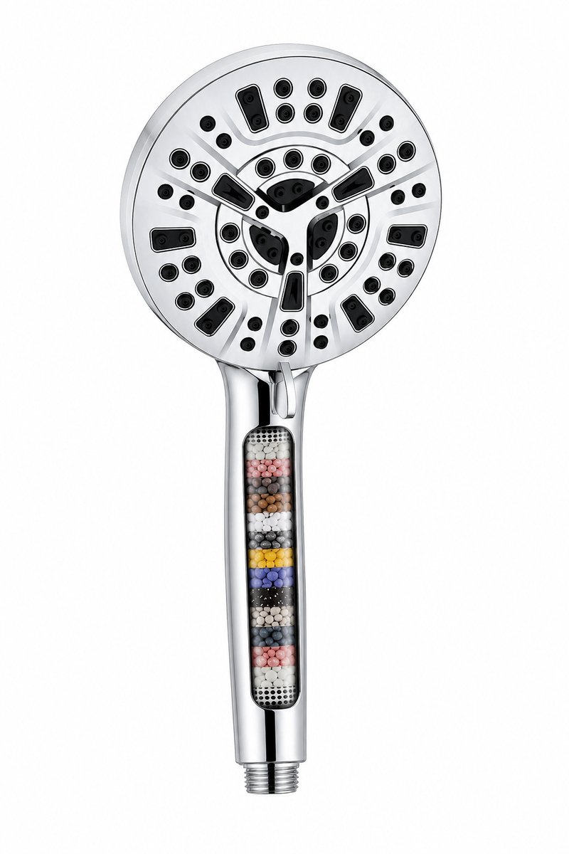 Douchekop met Filter – 8 Straalstanden – Hoge Druk – Universele 1/2" Aansluiting – Anti-Kalk Siliconen Sproeiers – Waterbesparend – Chroom