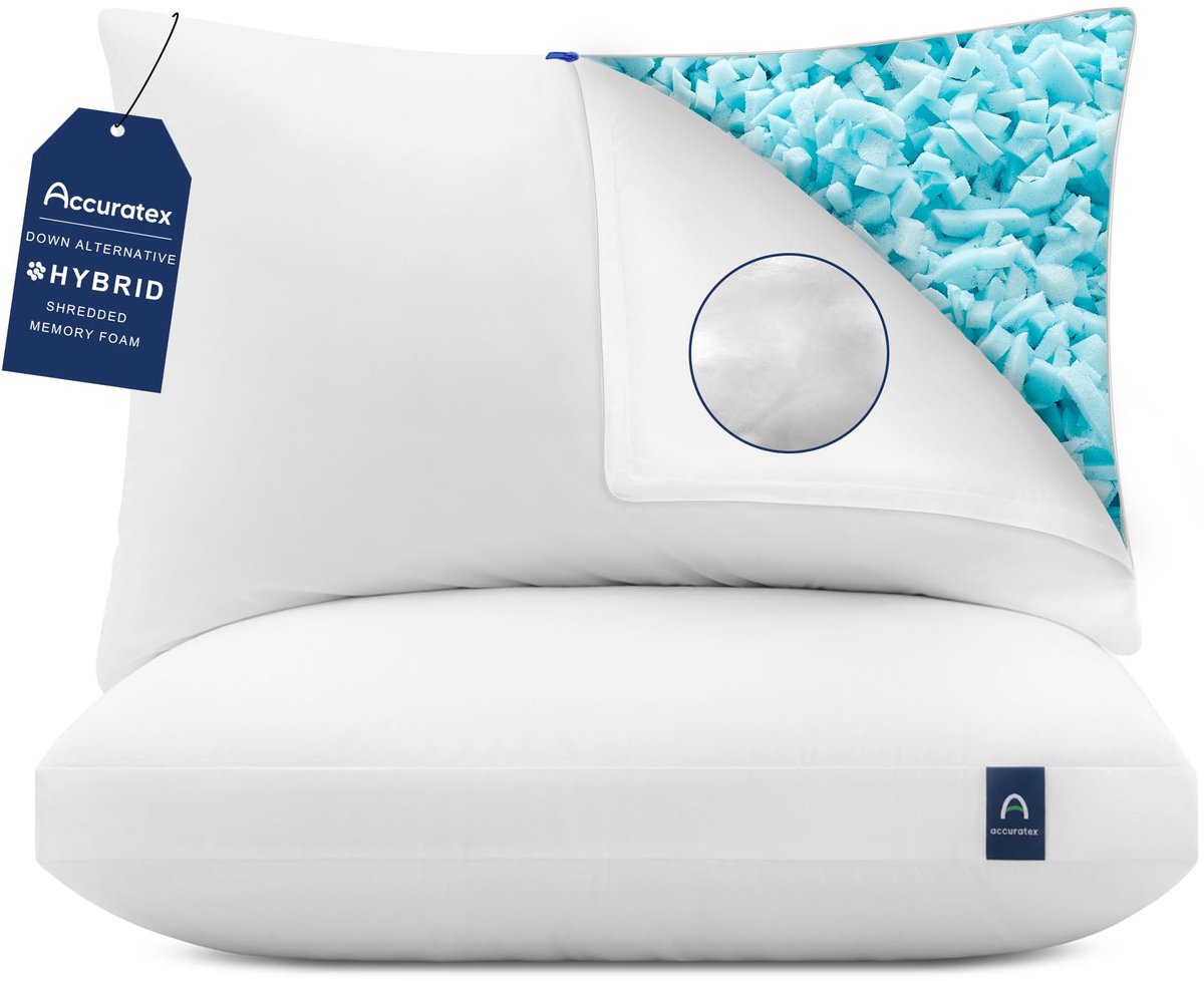 SnelShoppen - ACCURATEX Hybrid Versnipperd Memory Foam Hoofdkussen 40x60 cm, Set van 2, Verstelbaar Bedkussen met Microvezel Vulling en Afneembare Bes