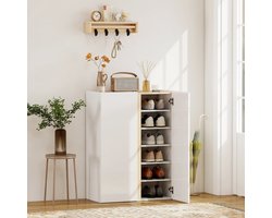 OKWISH Schoenenkast – 6 Niveaus Met Zacht Sluitende Deuren – Grijploos En Modern Voor Hal En Entree – Wit Houtlook – 70 x 33,5 x 95 cm