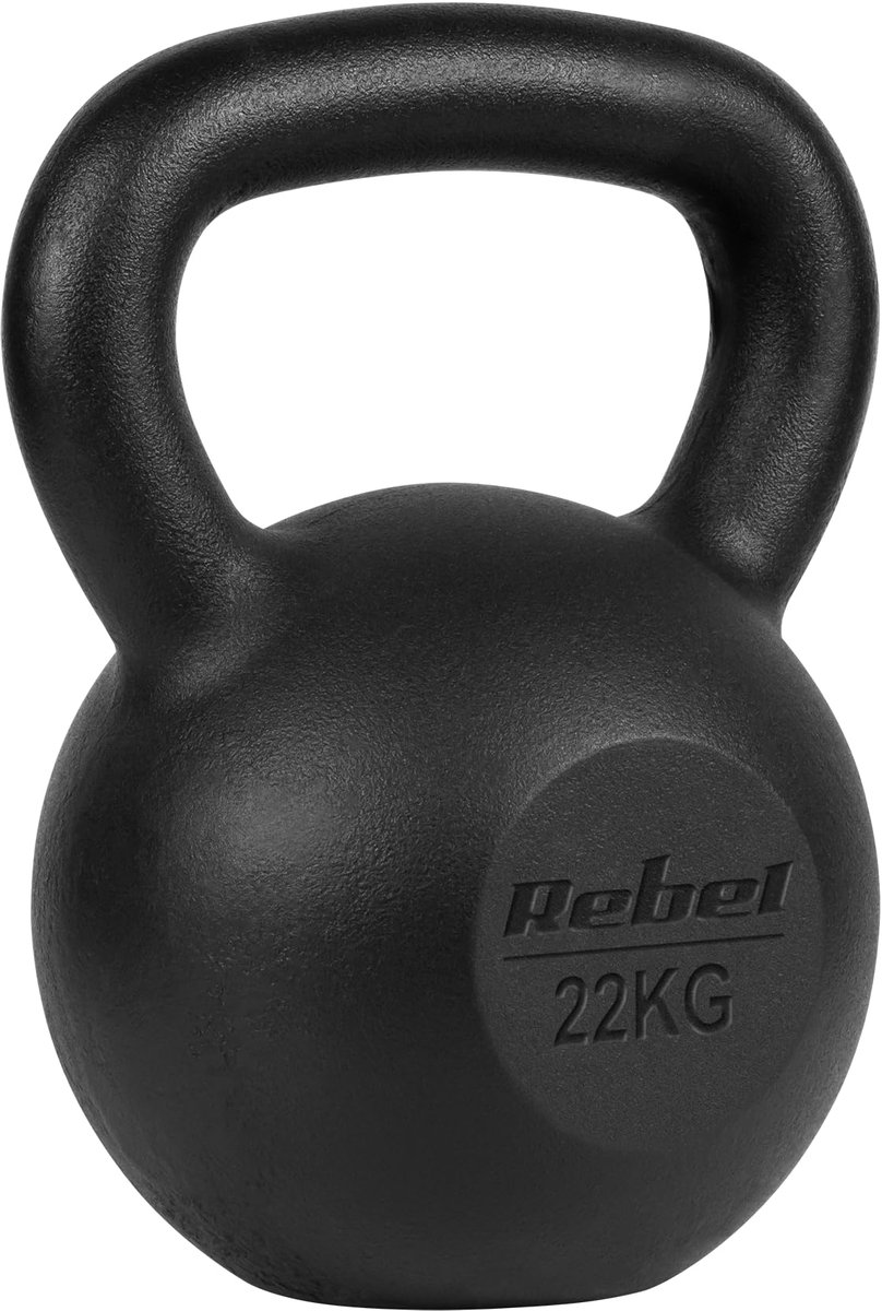 SnelShoppen - Kettlebell Gietijzer 22 kg - REBEL ACTIVE RBA-2323-22 - Ideaal voor Thuis Fitness, Krachttraining, en Sport - Duurzaam en Stevig