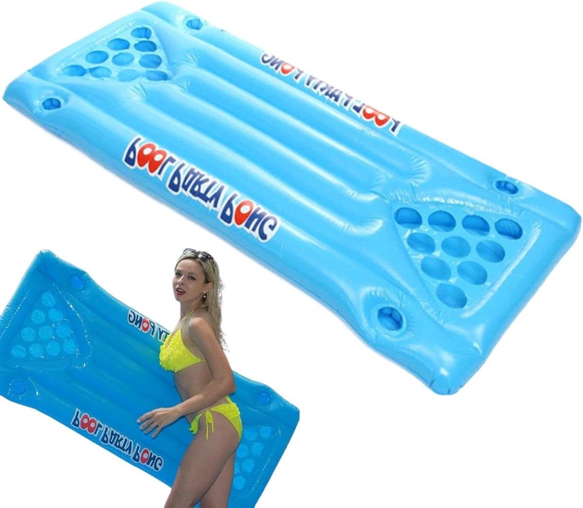 Opblaasbare Pong Tafel - Pool Vlot - Zwemmen Feest Spel - Ingebouwde Bekerhouders - 150 cm - Wit