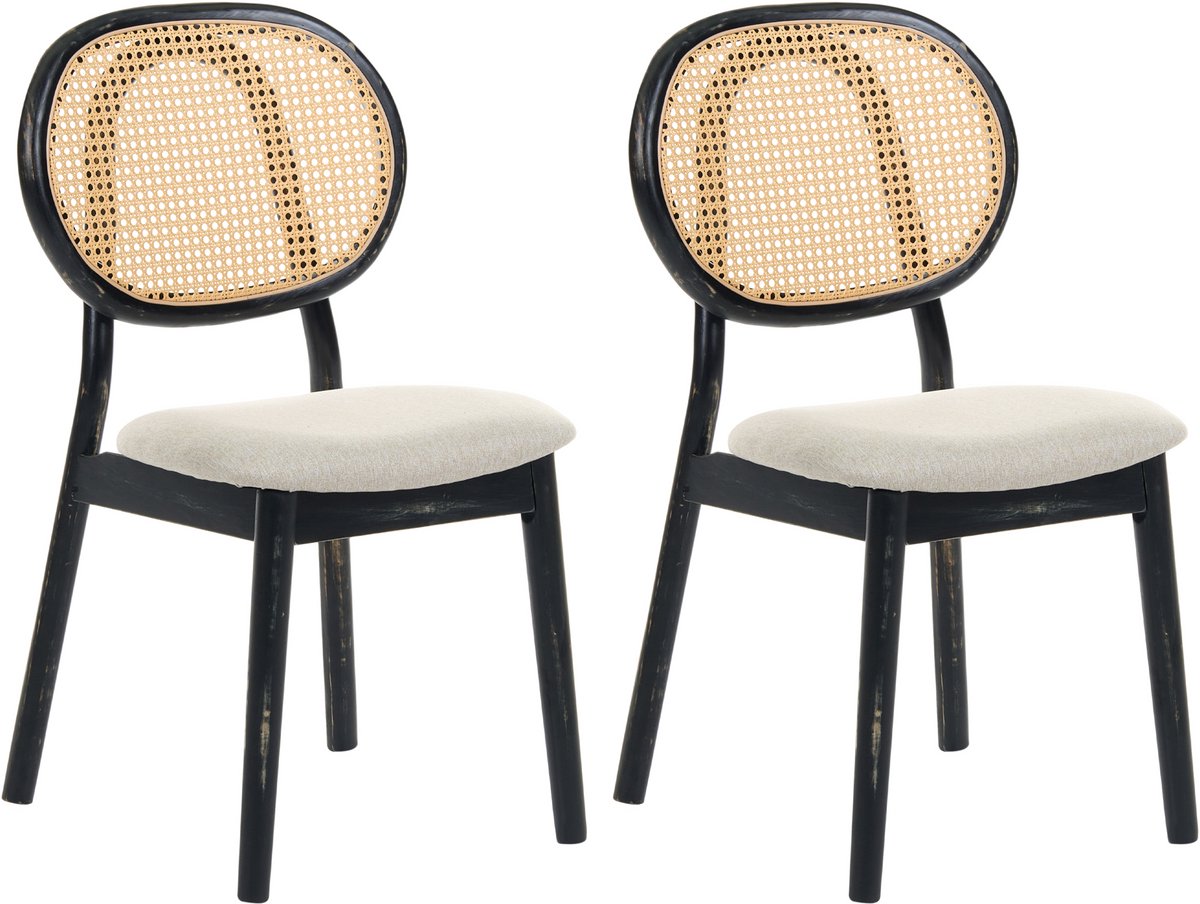 GAVIOTA - Eetkamerstoel set van 2 - Zwart/Beige - Stof