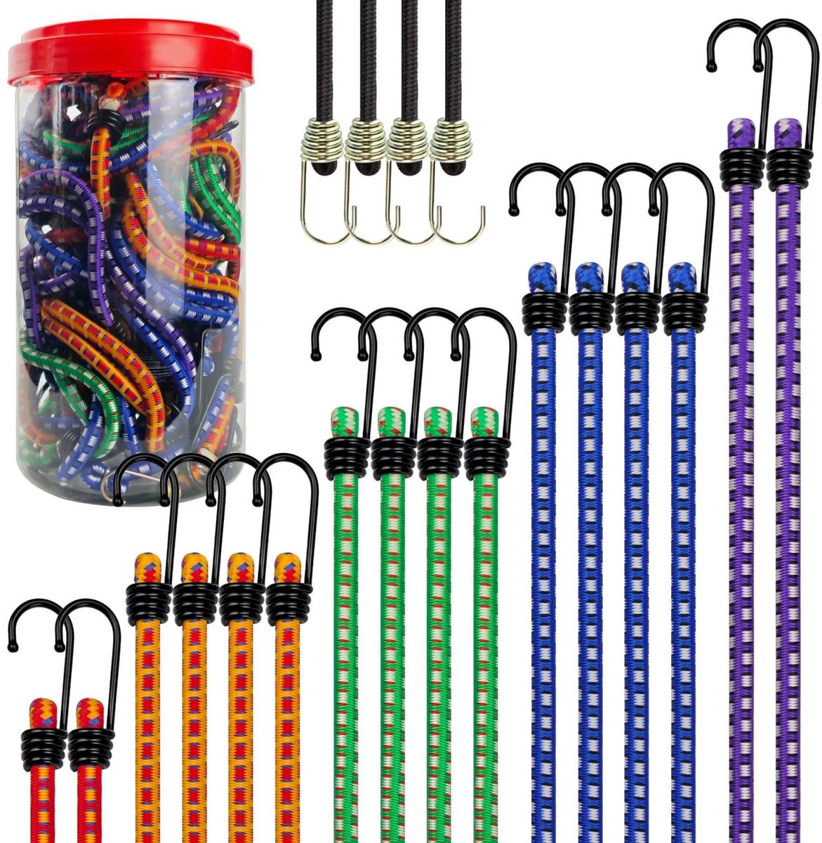 Bungee Koorden - Elastische Spanbanden - Bungee Touwen Set - Weerbestendig Ontwerp - UV-Resistente Bescherming - Duurzaam Rubber - Zware Uitvoering - Veilige Bevestiging - 10 Stuks