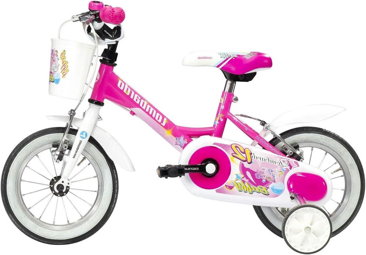 Meisjesfiets Kinderfiets Fiets Veilig Fietsen Met Mand 12 inch Fuchsia Wit