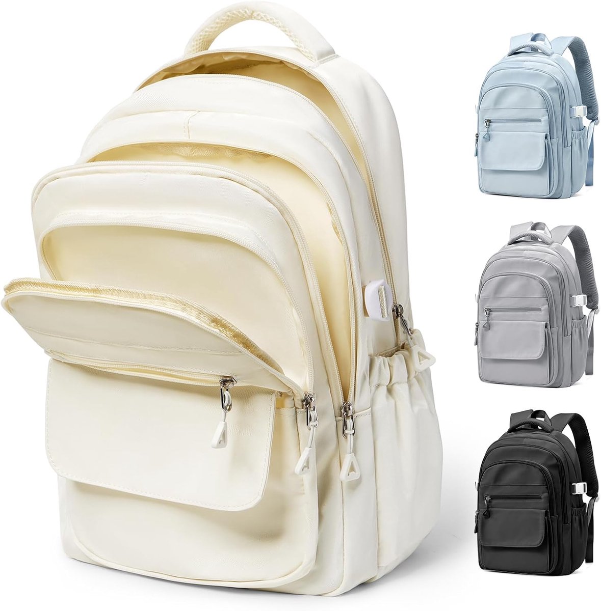Bobypet - Rugzak - Grote schoolrugzak voor tieners - rugzak voor mannen en vrouwen met laptopvak, waterdichte schoolrugzak met veel vakken（wit）
