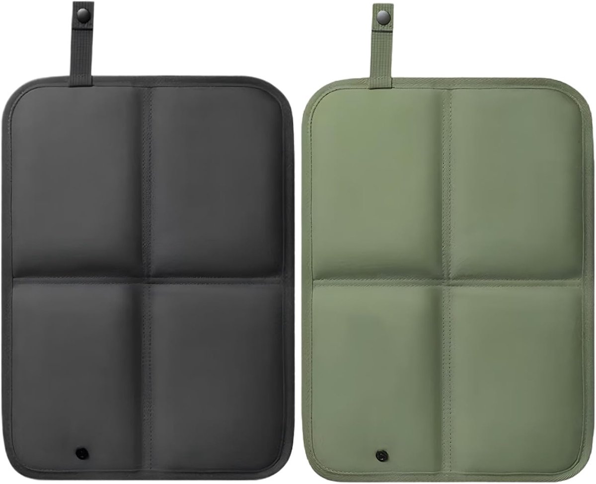 Bobypet - Set van 2 zitkussens, thermisch zitkussen voor buiten, opvouwbaar zitmatje, waterdicht en vochtbestendig, 37 x 27,5 cm, voor kamperen, stadions, picknicks en reizen (zwart, legergroen)