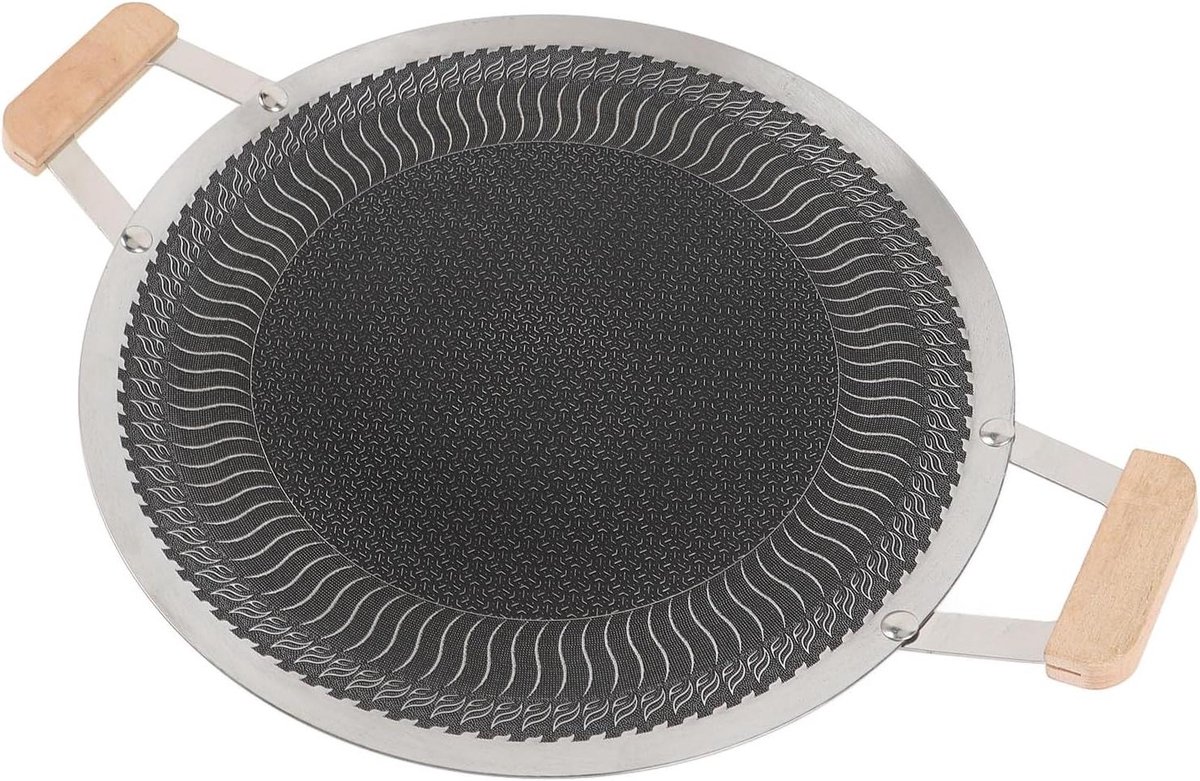 BBQ Grillpan - Grillplaat Bakplaat - Tafelgrillen - Antiaanbaklaag - 38cm - Zilver