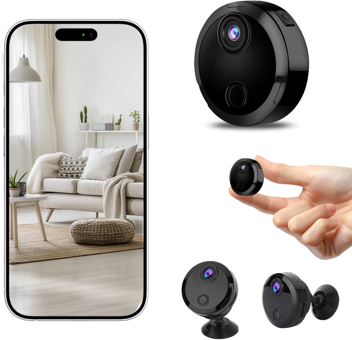 SnelShoppen - Wifi-bewakingscamera binnen 1080P, live-overdracht, bewegingssensor, wifi-camera met mobiele app, zwart voor huis en kantoor