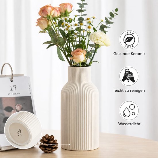 Keramische vaas voor pampasgras, beige - Modern Boheems decor voor eettafel, boekenkast, schoorsteenmantel en entree