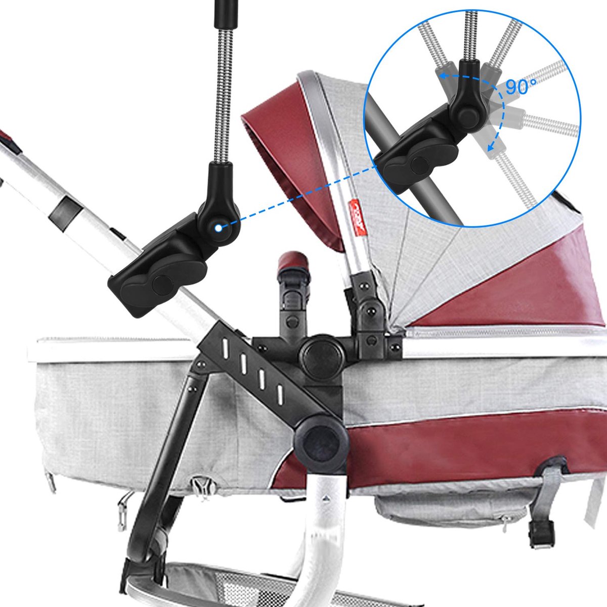 SnelShoppen - Kinderwagenparaplu 73 cm Diameter Universele Parasol voor Buggy en Kinderwagen - 50+ UV-Bescherming, Zwart, Ideaal voor Zonbescherming e