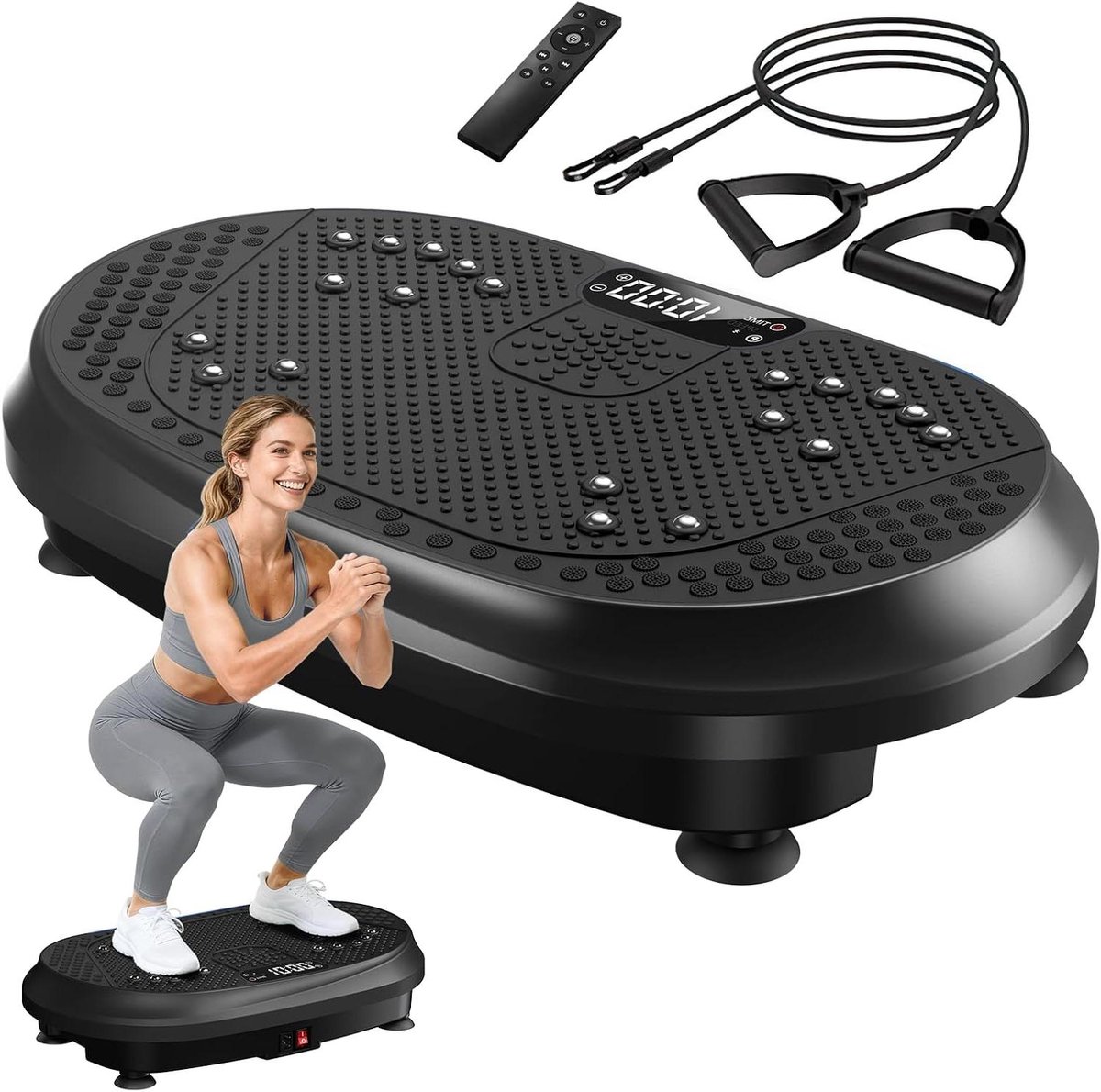 Trillingsplaat Oefenmachine - Vibratieplatform Fitness - Full Body Workout - Met Dubbele Weerstandsbanden - 35.56 x 56.64 x 12.57 cm