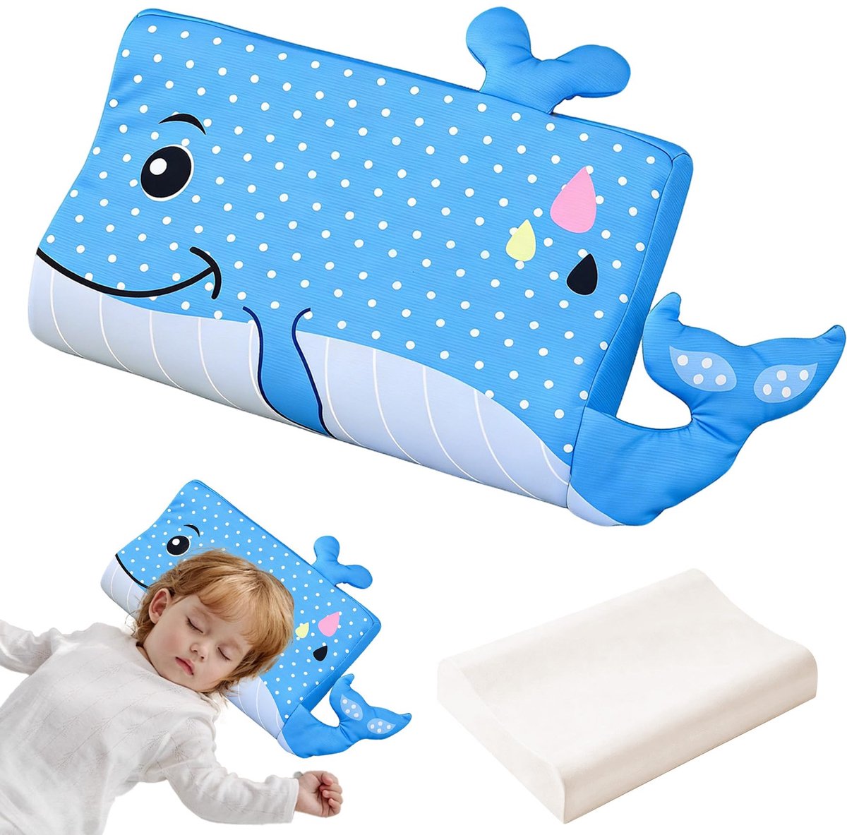 SnelShoppen - Schlummerkids Calmly Kinderkussen 45 x 27 cm - Ergonomisch Traagschuim Kussen voor Kinderen met Ademend Diermotief - Huidvriendelijk Com