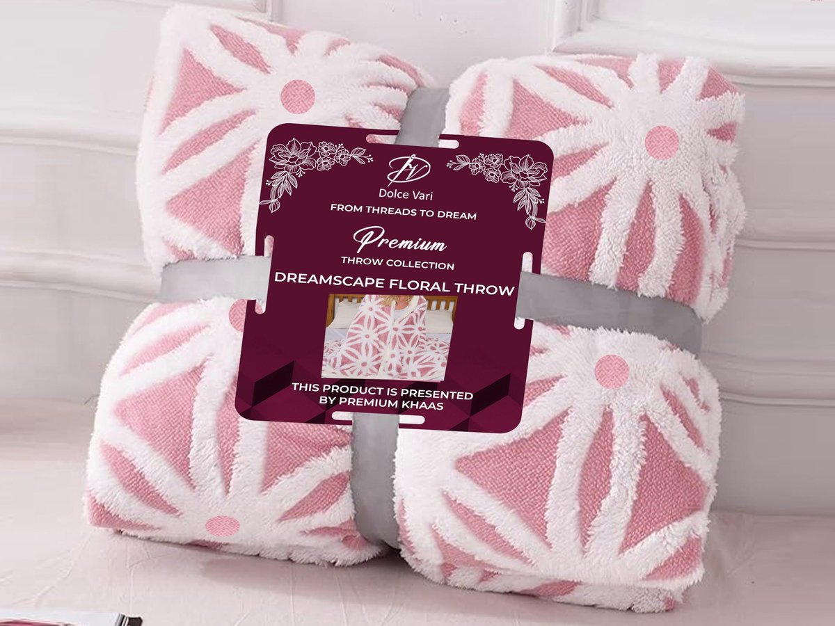 SnelShoppen - DV Teddy Jacquard Geometrische Droomlandschap Bloemen Plaid - Zacht, Warm en Gezellig - Tweepersoons Plaid in Blush-Pink voor Slaapbank,