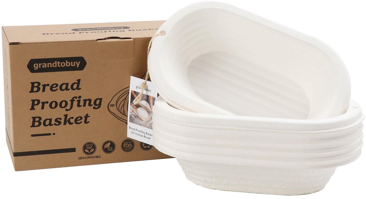 SnelShoppen - Pulp Brood Rijsmand 28 cm Ovale Zuurdesem Banneton met 30 Wegwerp Niet-geweven Liners - Ideaal voor Brood Bakken en Professionele Bakker