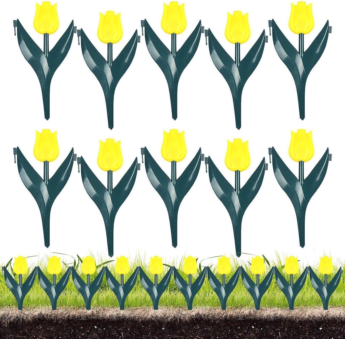Tuinrand Bloemen - Bloembed Afscheiding - Borders Aanleggen - Kunstbloem Vorm - 10 Stuks - Geel