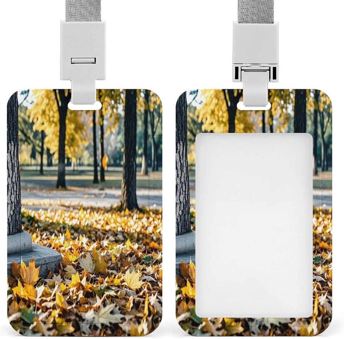 Badgehouder met Lanyard - Naamkaart Houder - Identificatie Tonen - Waterdicht Push-Pull Ontwerp - 3.5 x 2.2 inch - Herfstbladeren Stijl