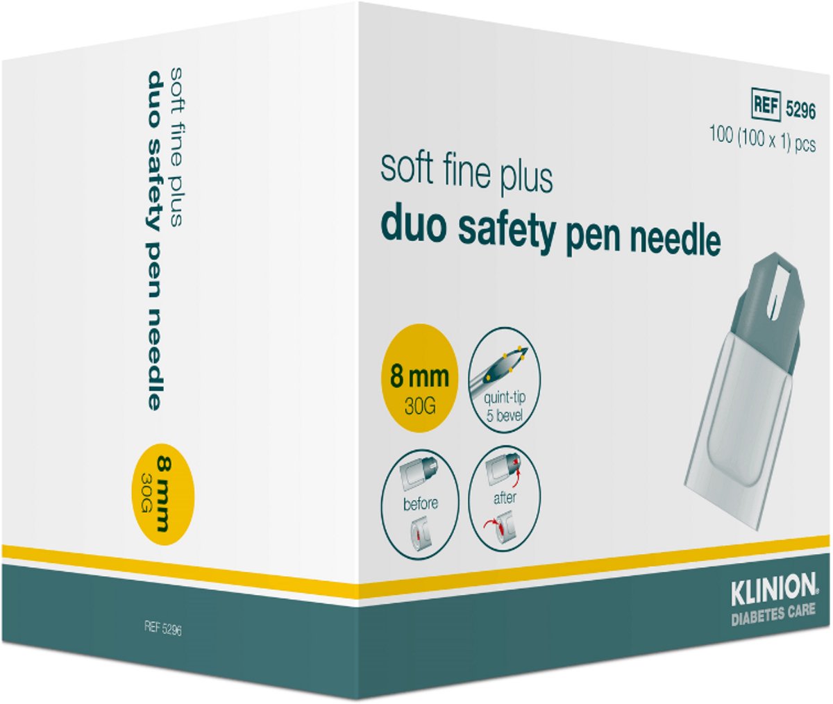 Klinion KDC Soft Fine PLUS veiligheidspennaald 30G 8mm 100 stuks
