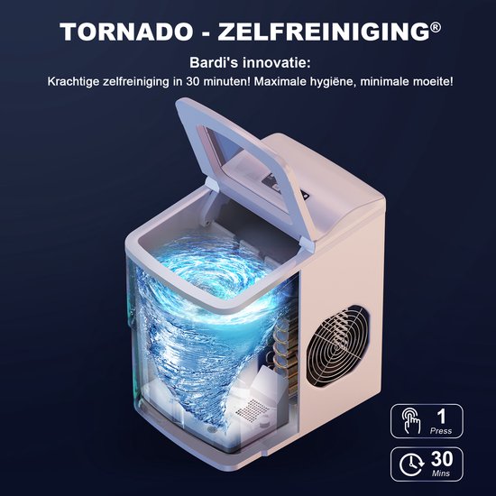 Bardi IJsblokjesmachine Set - 2 Liter - 12KG IJsblokjes in 24 uur - met IJsschep - Inclusief 1 Luxe Thermosbeker - Wit - Citruspers Zwart — afbeelding 2