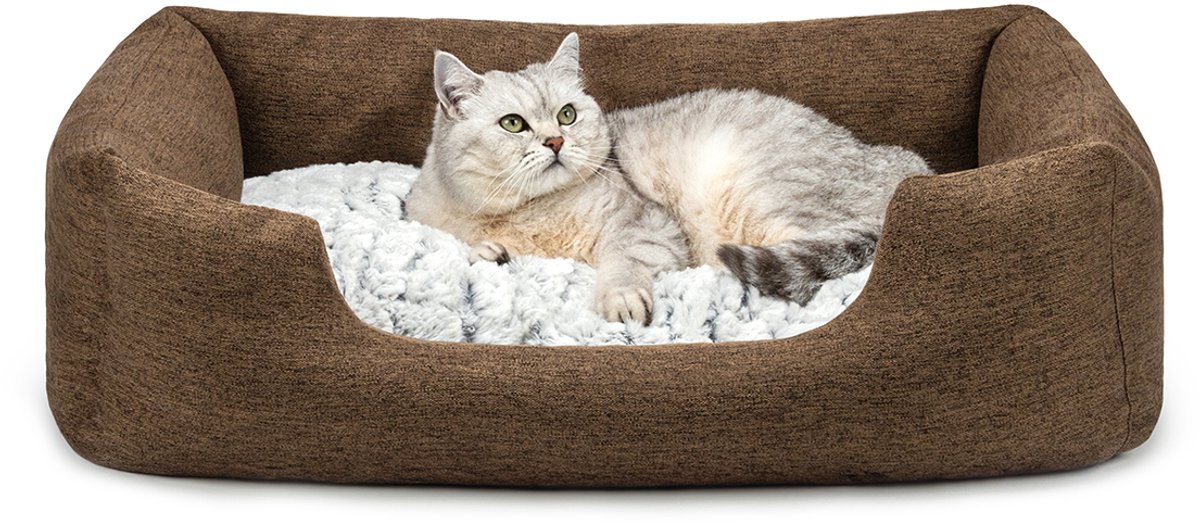lionto Kattenbed, omkeerbaar kussen & lage instap, 80x60 cm bruin