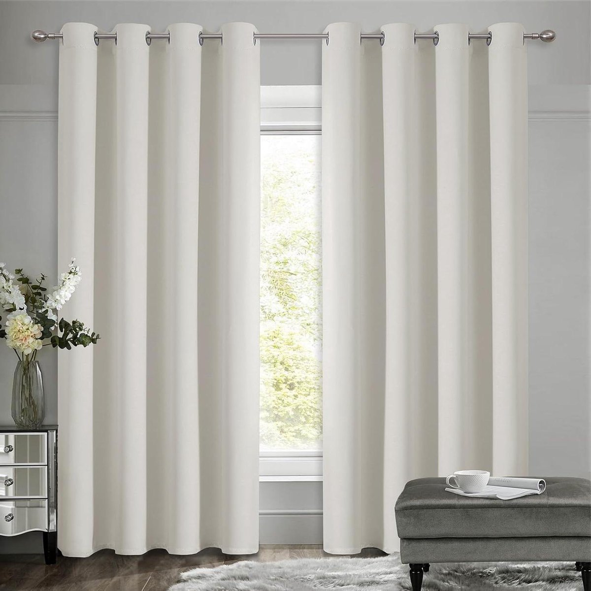 Verduisteringsgordijnen - Thermogordijn Ongevoerd - Slaapkamer Isoleren - Triple Weave Technologie - 214 x 117 cm - Lichtbeige