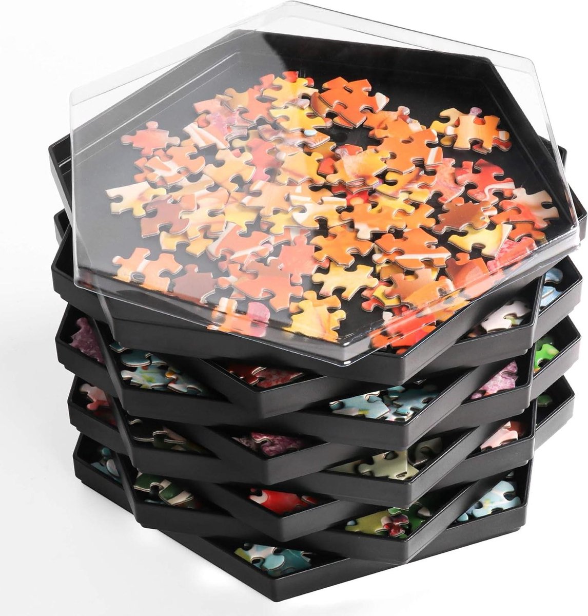 Puzzel Sorteerbakjes - Puzzel Sorteerders - Puzzels Sorteren - Stapelbaar met Deksel - 8 Bakjes - Zwart