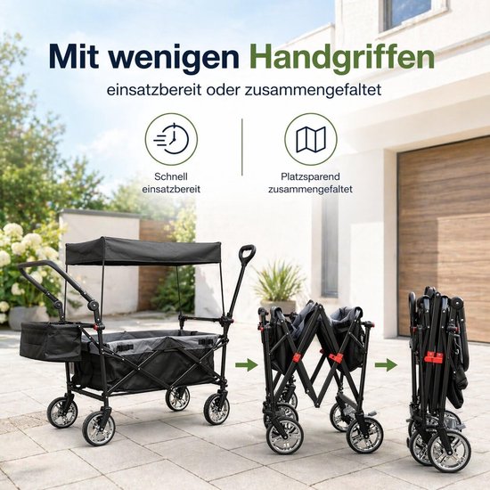 Opvouwbare bolderkar - Handwagen Kinderwagen - Gezinsuitstapjes - 3-punts gordelsysteem - 105 liter - Zwart Grijs van Opvouwbare Bolderkar — afbeelding 4