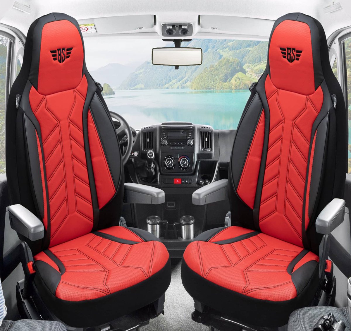 Premium Camper stoelhoezen voor Chausson Sport Line DPL502 in Zwart/Rood (2 losse stoelen)