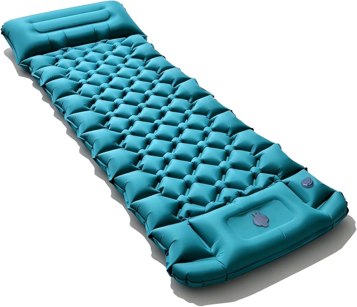 Draagbaar Luchtmatras - Opblaasbaar Slaapbed - Kamperen Buiten - Ingebouwde Voetpomp - One Size - Peacock Blue