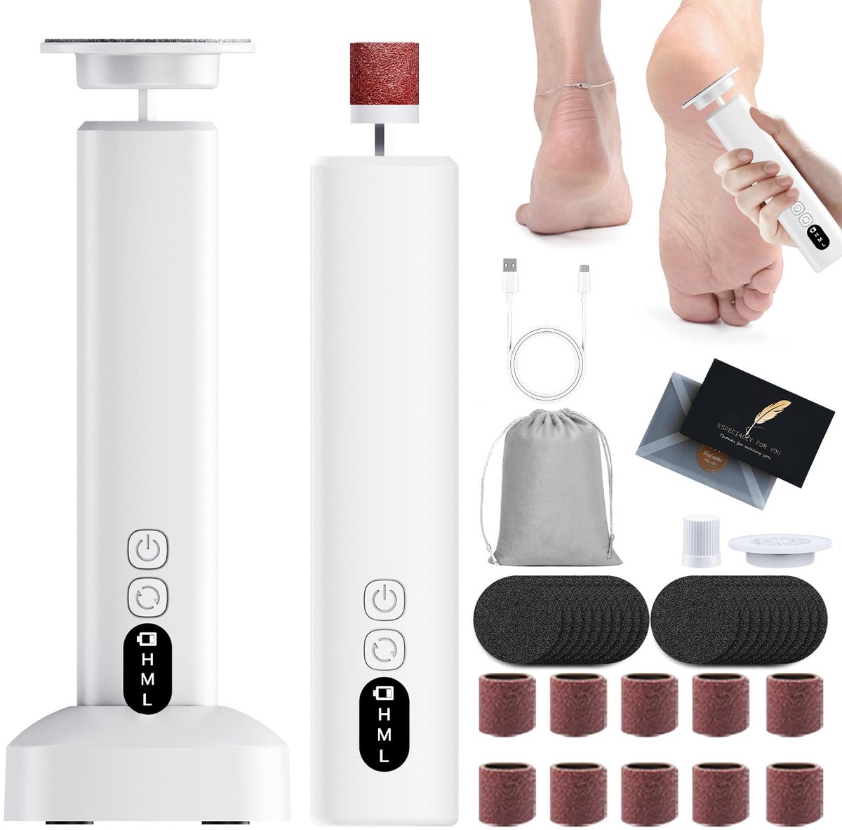 SnelShoppen - TAVADA Elektrische Eeltverwijderaar 2-in-1 Pedicure Set met 6 Snelheden, Oplaadbaar Dock, Ideaal voor Voetverzorging, Gebarven Hielen, E