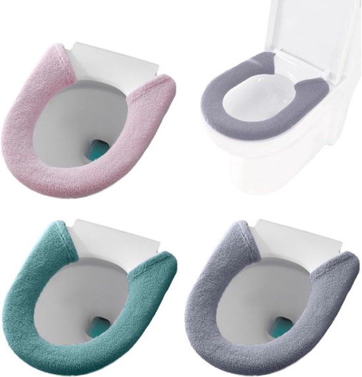 Verwarmde/warme toiletbrilhoezen (3-delige set: roze, groen, grijs) – zacht, comfortabel, universele pasvorm met knoopsluiting