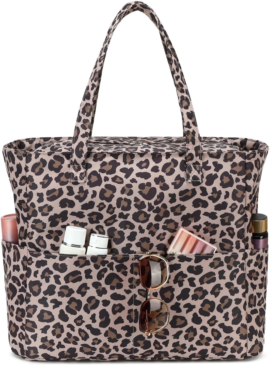 SnelShoppen - Grote Waterdichte Strandtas Dames met Ritssluiting - Beige Luipaard - Zanddicht, Ideaal voor Zwembad, Fitness, Familietrips, Shopping