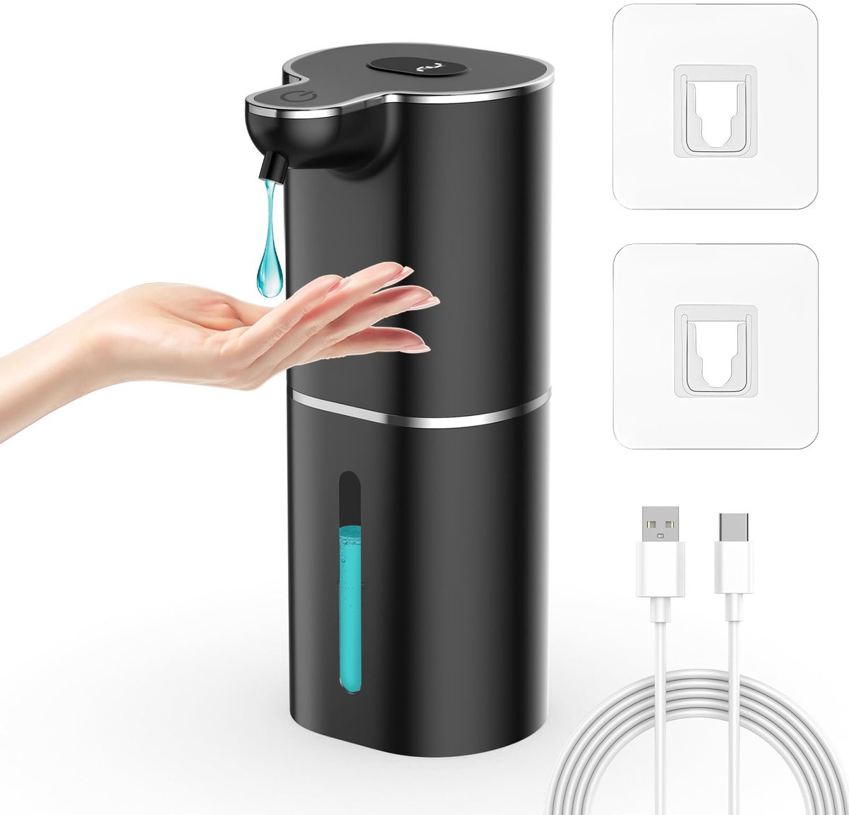 SnelShoppen - Automatische Zeepdispenser 380 ml - Elektrische Infraroodsensor Wandmontage - USB-oplaadbaar LCD-display - IPX5 Waterdicht - Zwarte Gel
