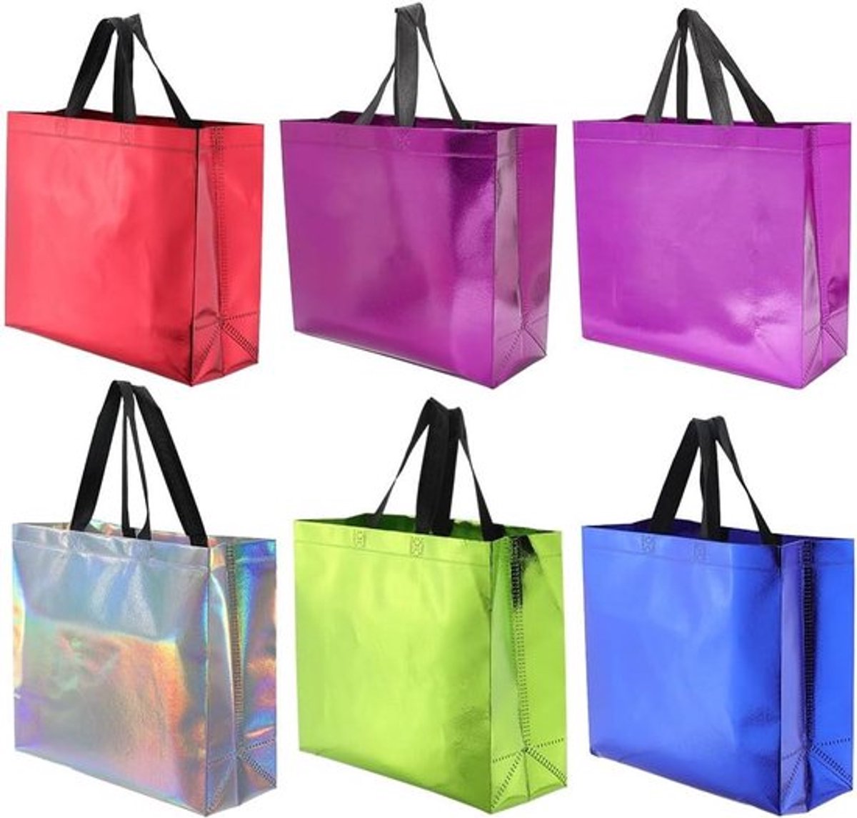 - Herbruikbare Cadeauzakjes - Bulk Verpakking - Assortiment Kleuren - Groot Formaat - Met Handvatten - Niet Geweven Materiaal - Geschikt voor Feestjes - Laser Glanzend - 12 stuks 6 Kleuren 12.6 x 4.7 x 11inch