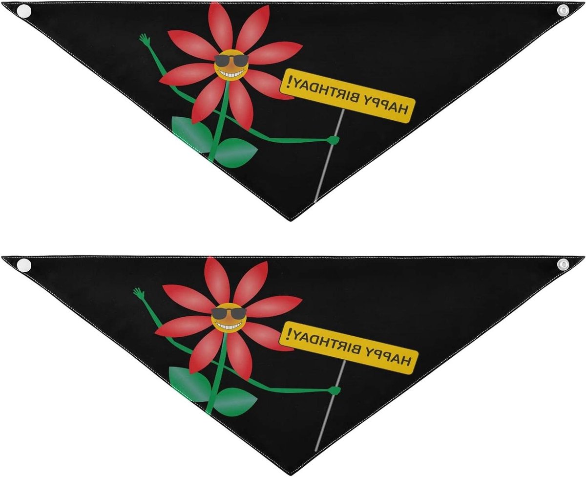 Honden Bandana Set - Hond Sjaal - Feestelijke Gelegenheden - Dubbelzijdig Bedrukt - Maat L - Zonnebloem Rood