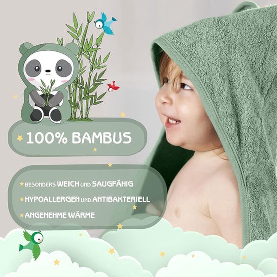 Zachte en dikke babyhanddoek met capuchon, 100% bamboe, 75 x 75 cm, voor een comfortabele uitstraling en warm gevoel van Merkloos — afbeelding 2